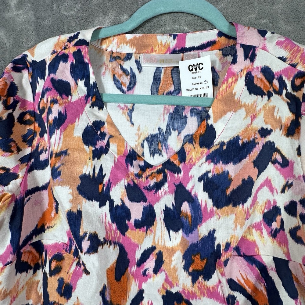 Belle Kim Gravel Vibrant Abstract Animal Print Smocked Sleeve Women's Top XS New - Picture 8 of 10